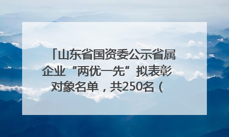 山东省国资委公示省属企业“两优一先”拟表彰对象名单，共250名（个）党员和党组织